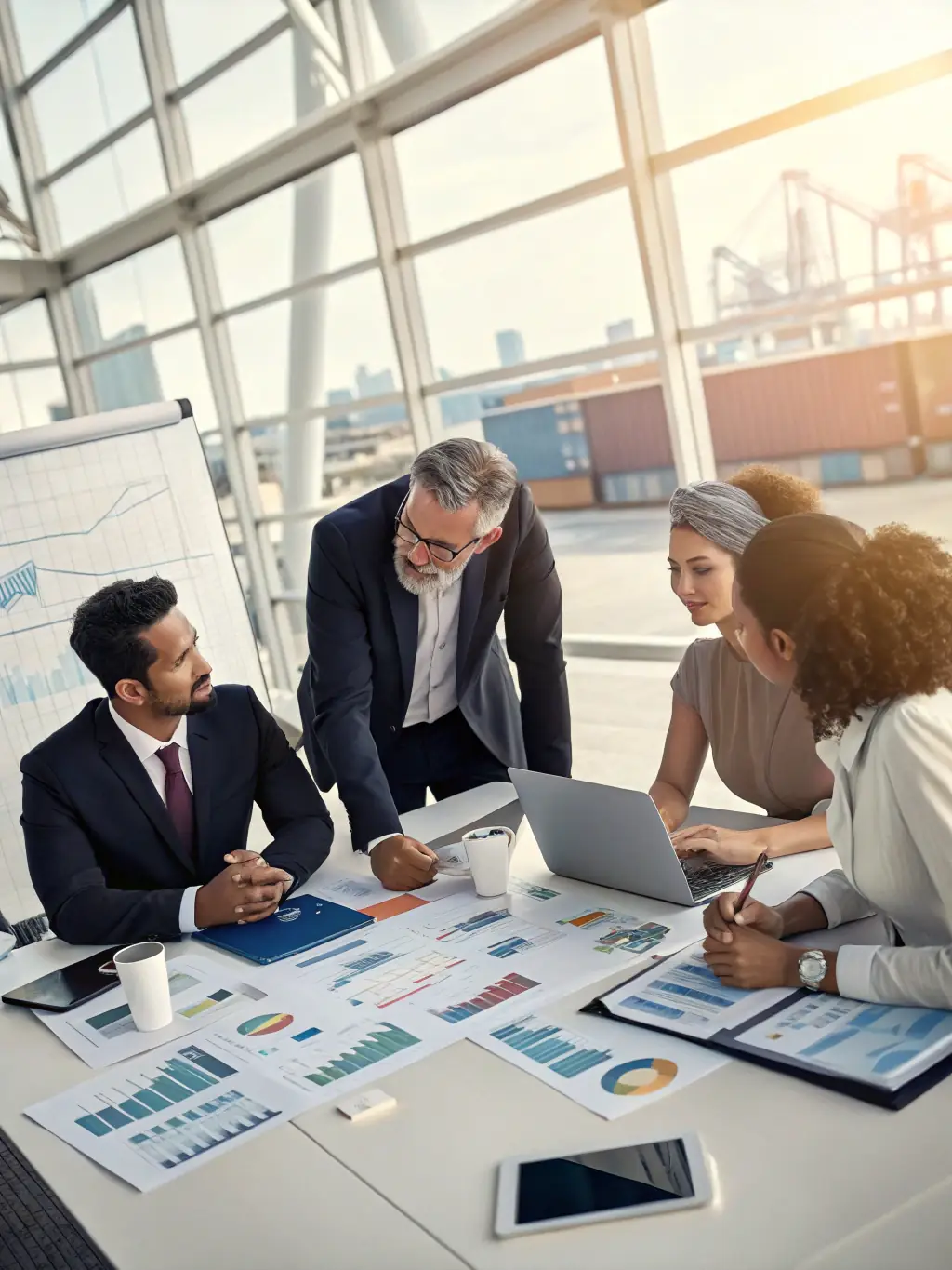 An image of a diverse team brainstorming growth strategies in a modern, collaborative workspace, symbolizing business scaling.
